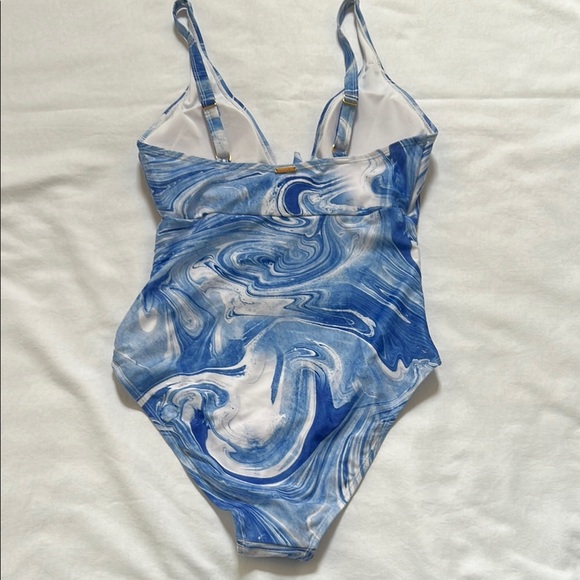 Nicole Miller Studio Swim:Blue and White Patterned Swimsuit - Picture 4 of 6